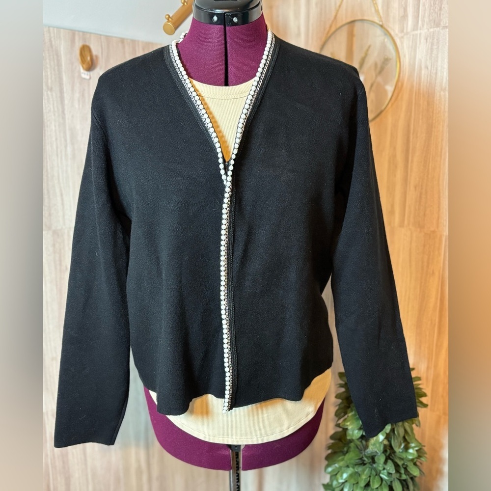Sioni Black Knit Cardigan Pearl Trim